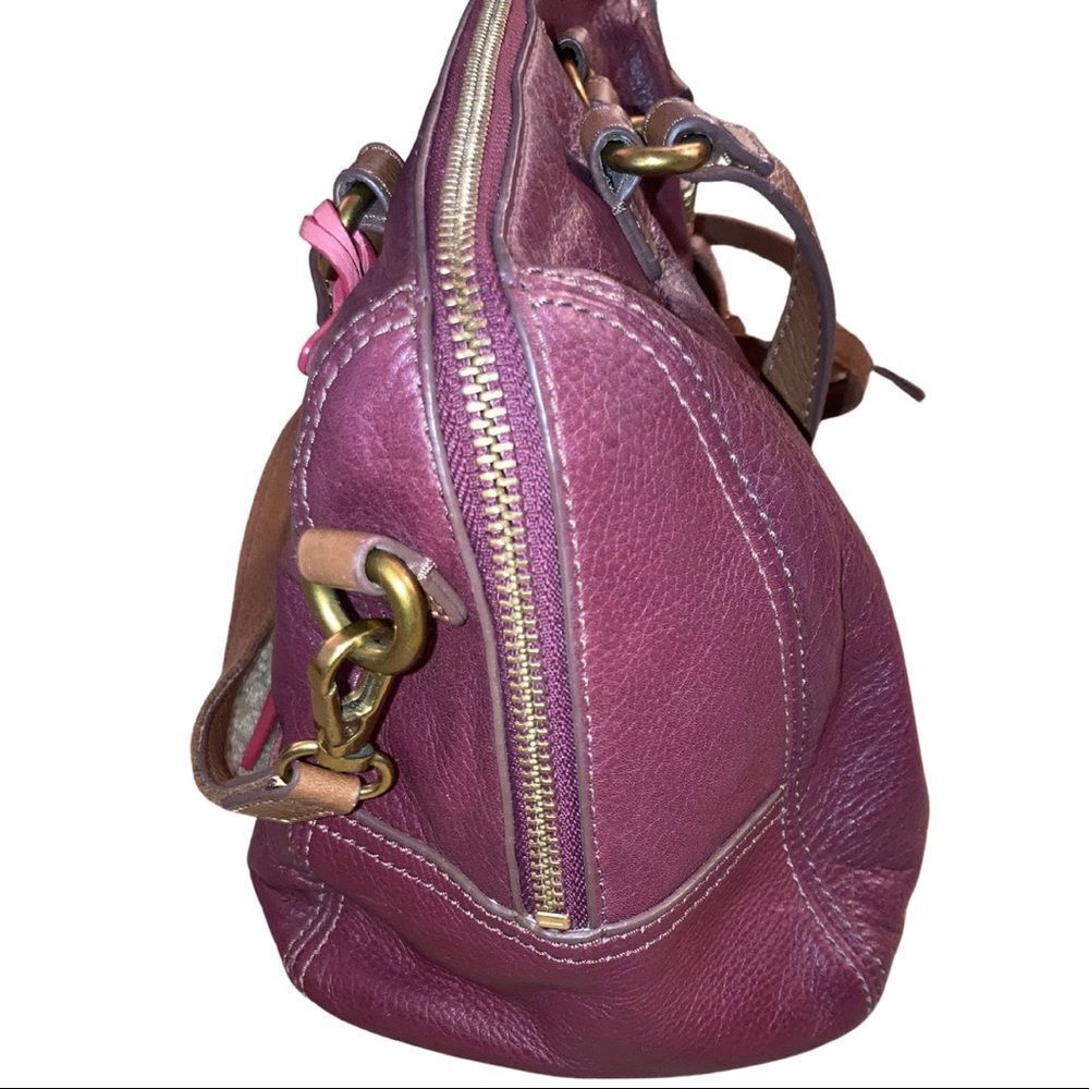 Fossil Burgundy Leather Satchel with Detachable Crossbody Strap - Picture 10 of 10